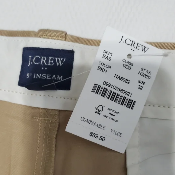J. Crew Flex Chino Shorts 9" Khaki 32 Waist NEW - Picture 2 of 7